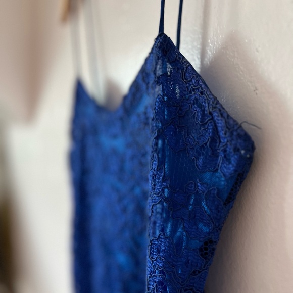 EUC VTG 90s slip M Bretton’s Private Label bright cobalt blue lace overlay MINT - Picture 7 of 16